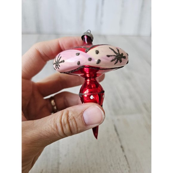 Antique Italy topper glass ornament red metallic glitter unique Xmas tree - Picture 4 of 10